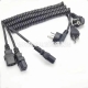Model PSC-05 Black PVC Spiral Power Cord, Retractable Coil Cable with IEC & Wall Plugs