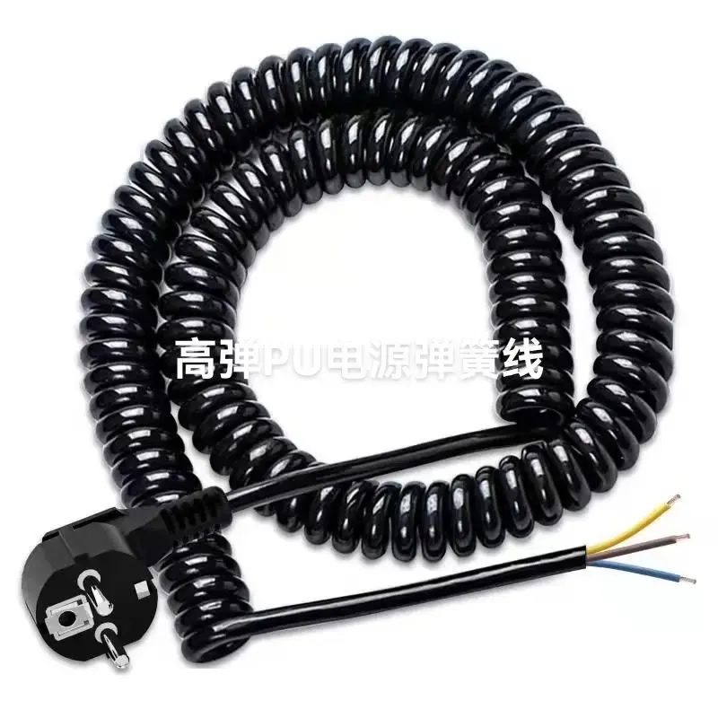 Model HPP-07 High Elasticity PU Power Spiral Cable, Black Retractable Coil Cord with Schuko Plug Model HPP-07 High Elasticity PU Power Spiral Cable, Black Retractable Coil Cord with Schuko Plug