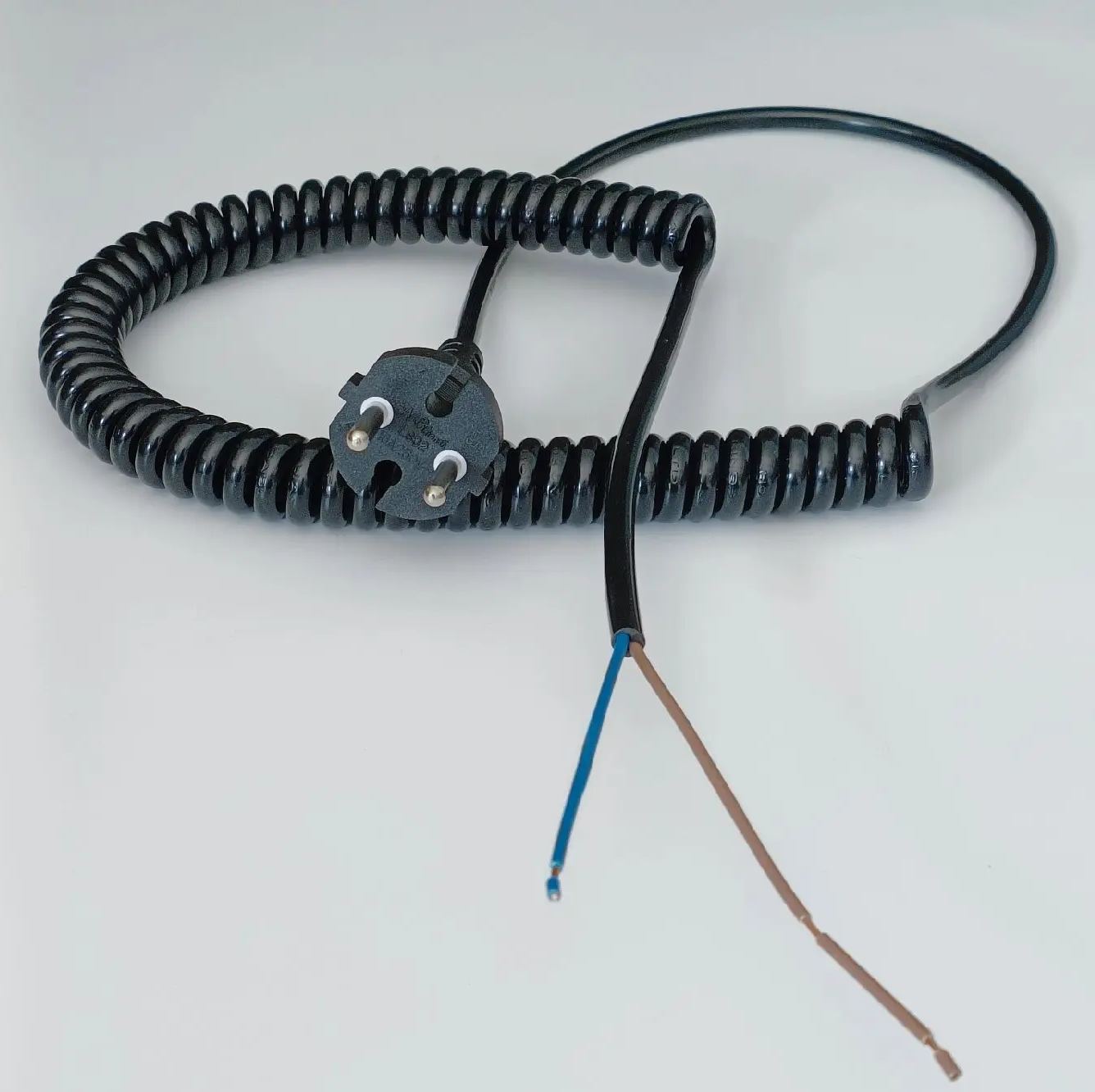 Model EUP-10 Black PVC Power Spiral Cable, Schuko Plug Retractable Coil Cord