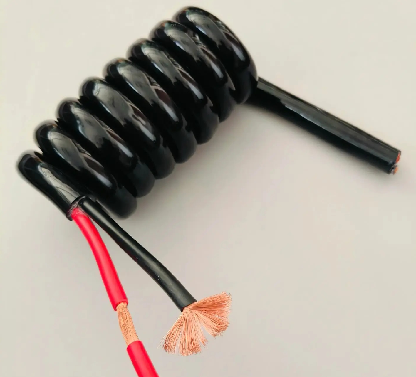 Model DC-02 Black PVC 2-Core Power Spiral Cable, Retractable Coil Cord Model DC-02 Black PVC 2-Core Power Spiral Cable, Retractable Coil Cord