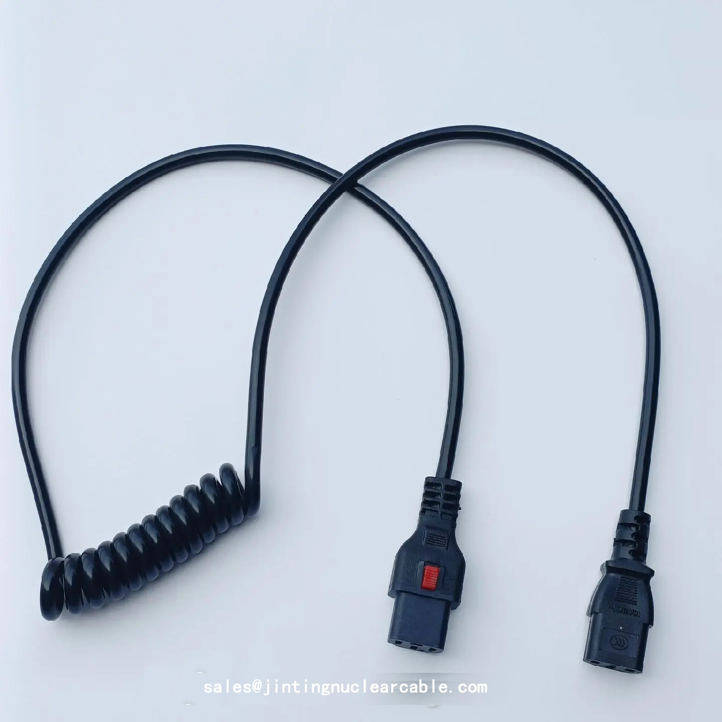 Model IEC-13C Black PVC Locking Power Spiral Cable, Retractable Coil Cord Model IEC-13C Black PVC Locking Power Spiral Cable, Retractable Coil Cord