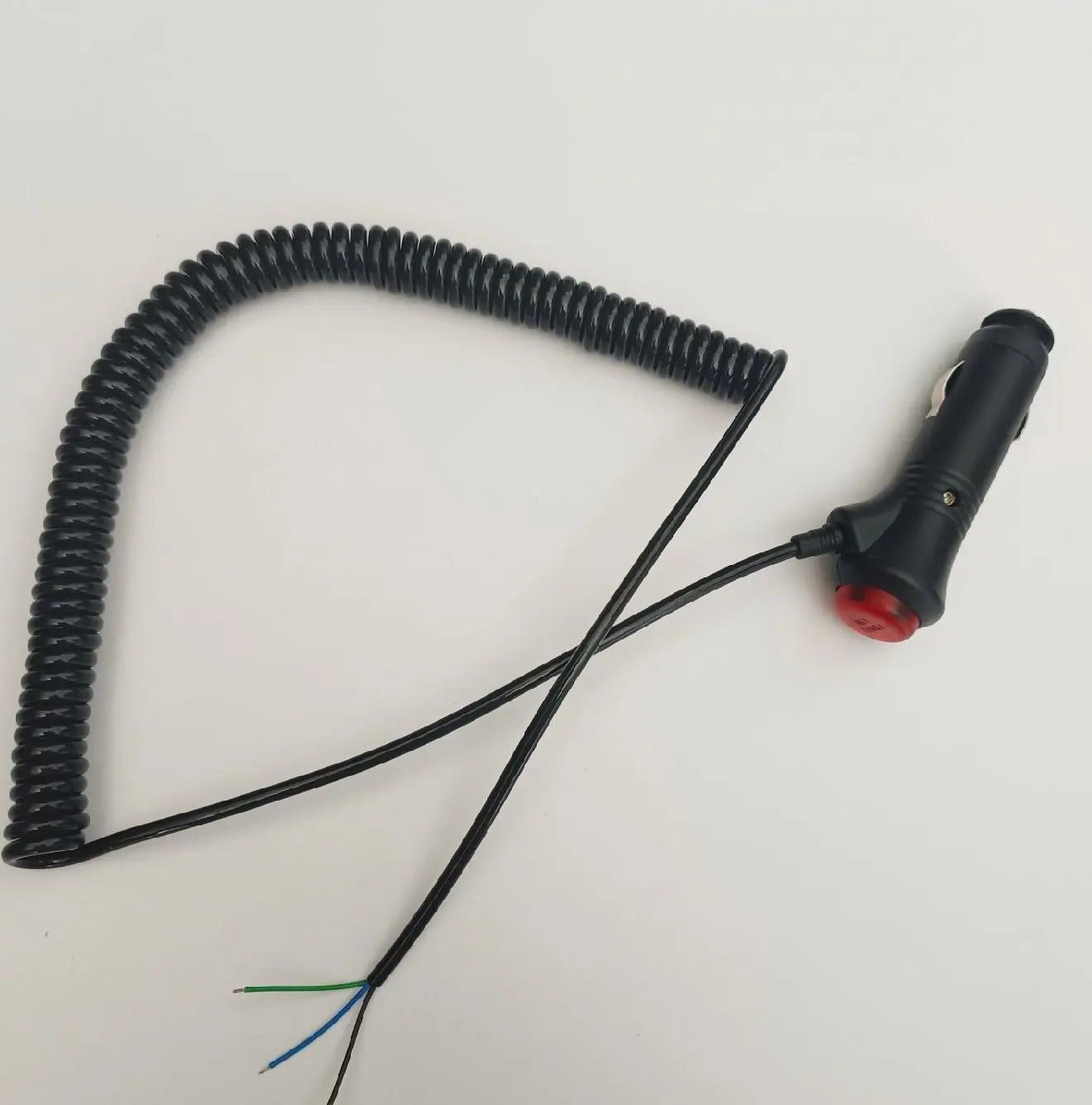 Model CL-03 Black PVC 3-Core Car Cigarette Lighter Spiral Cable, Retractable Coil Cord