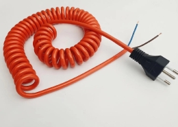 Model EU-2C Orange PVC 2-Core Power Spiral Cable, Retractable Coil Cord Assembly