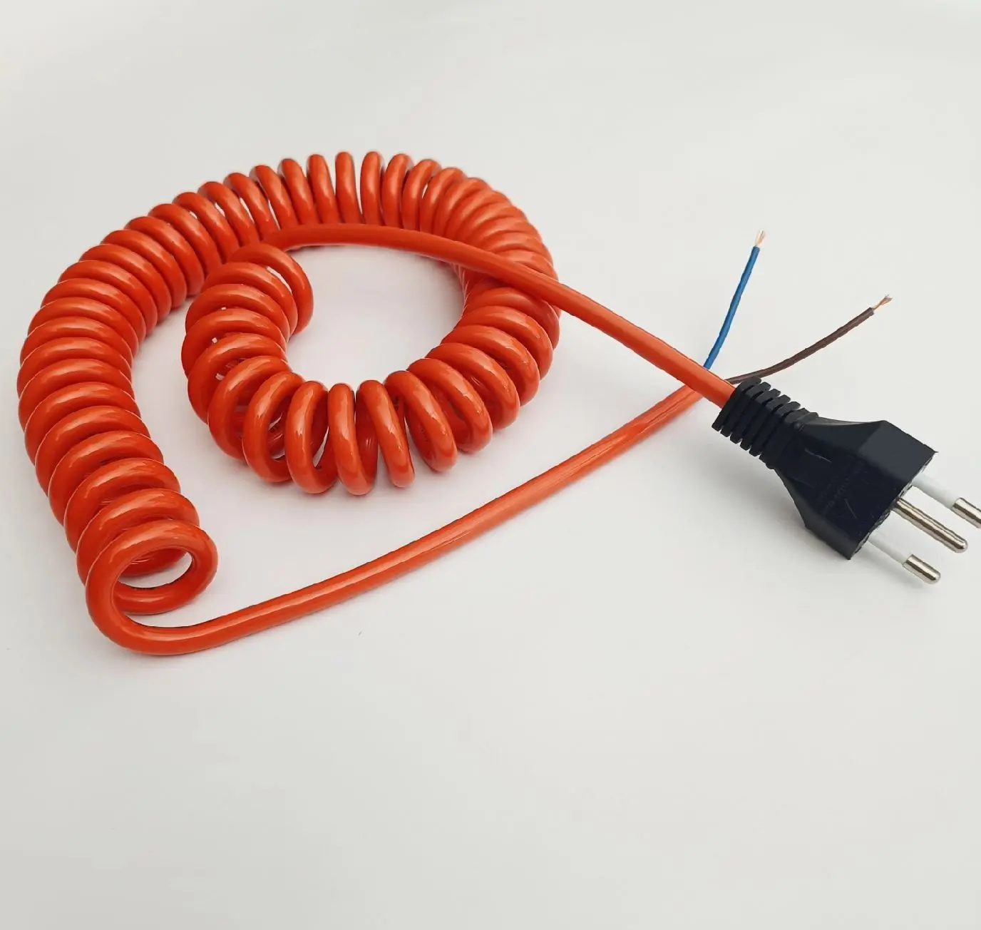 Model EU-2C Orange PVC 2-Core Power Spiral Cable, Retractable Coil Cord Assembly Model EU-2C Orange PVC 2-Core Power Spiral Cable, Retractable Coil Cord Assembly