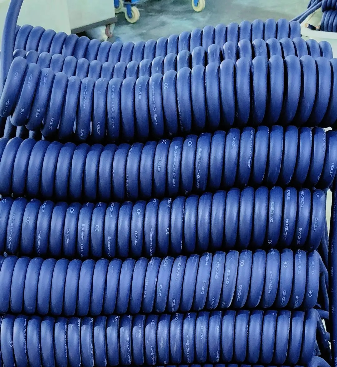 Model HD7825-F Blue PUR Coiled Cable, Heavy-Duty Retractable Spiral Cord Assembly Model HD7825-F Blue PUR Coiled Cable, Heavy-Duty Retractable Spiral Cord Assembly