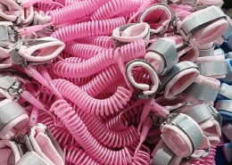 Model SL-PK Pink PVC Coiled Safety Leash, Anti-Lost Wrist Link Cord